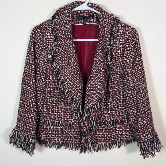 White House Black Market Size 12 Tweed Fringed Jacket Career Business - Picture 1 of 8